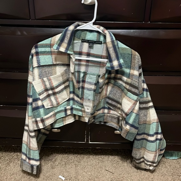 teal and brown, button down jacket - Picture 1 of 1